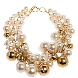 Carolina Herrera Crystal Metal Bead and Faux Pearl Cluster Toggle Necklace